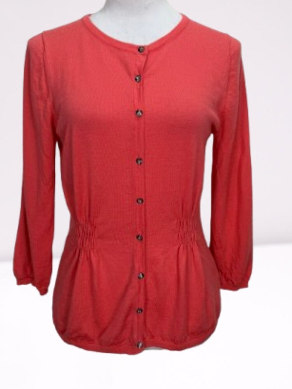 BODEN 100% Wool Button Front Cardigan Sweater 3/4 Sleeve Size US 10 in Coral